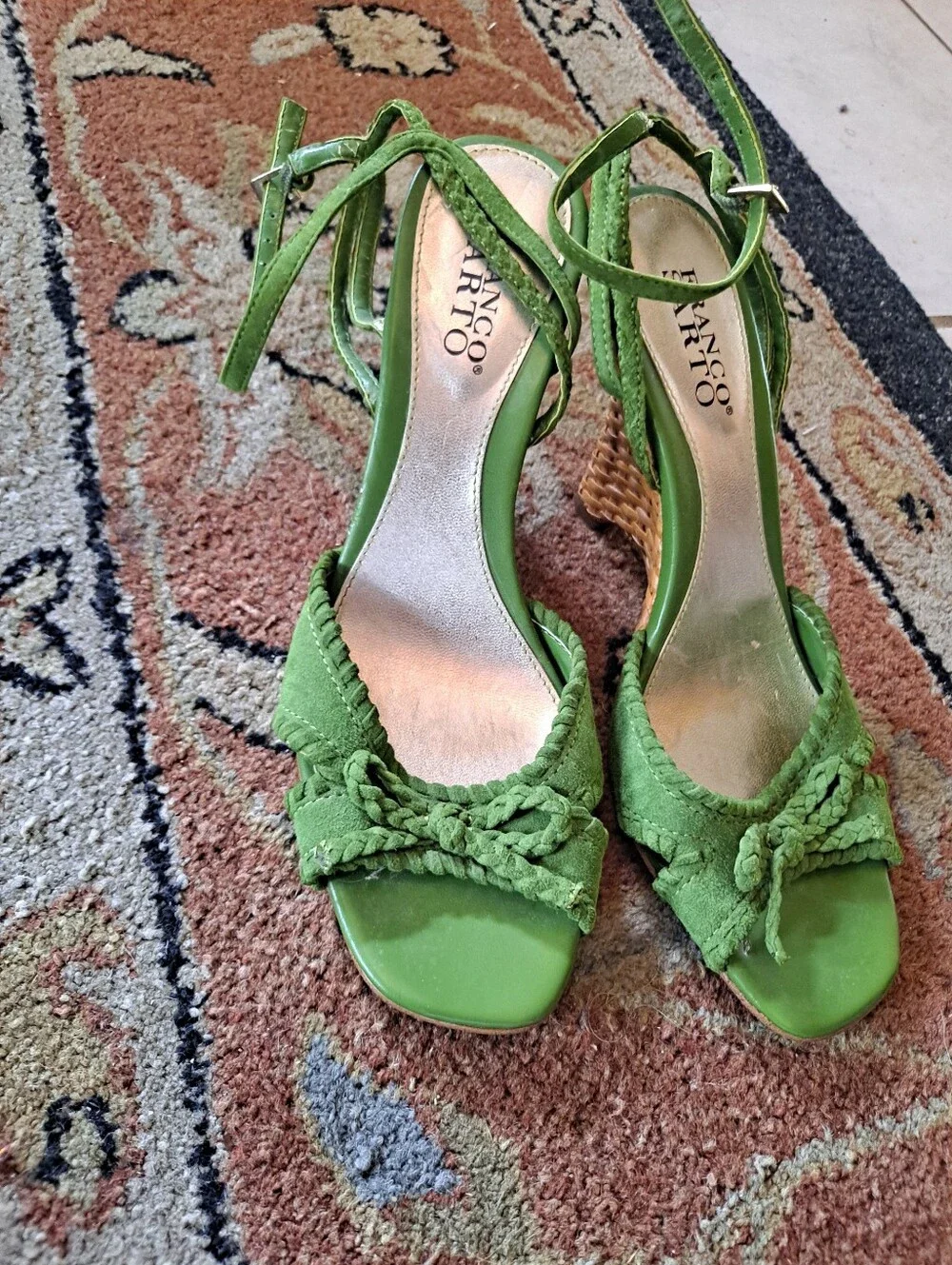 Franco Sarto Green Braided Wedge Sandals